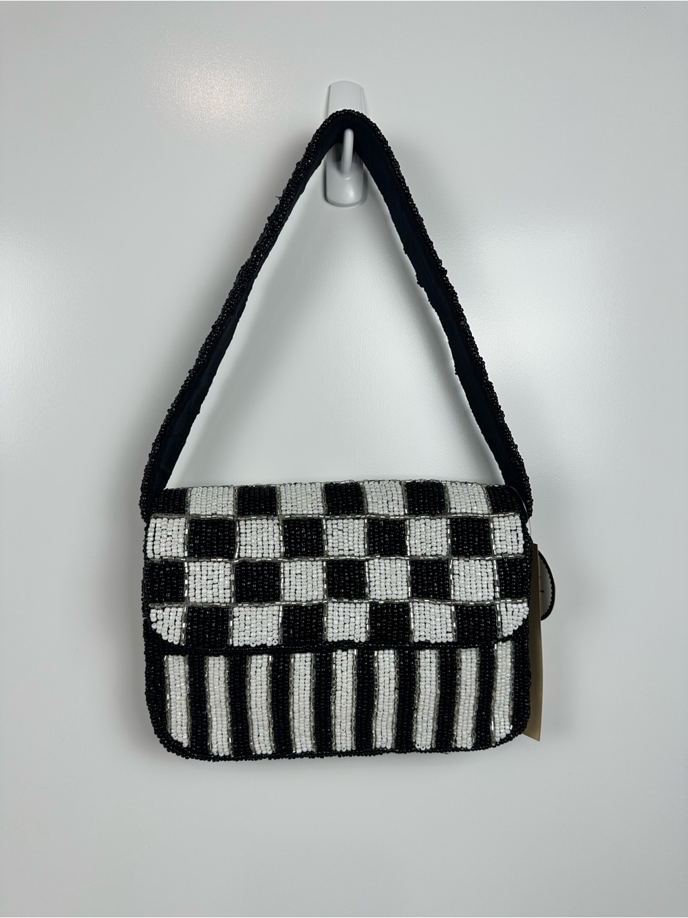 VIRAL New Studio 12 Hand Beaded Black White Checkered Striped Shoulder Bag India